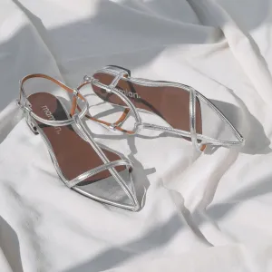 15% OFF: 2024SS: T-strap pointed flat sandals (m17001) Silver