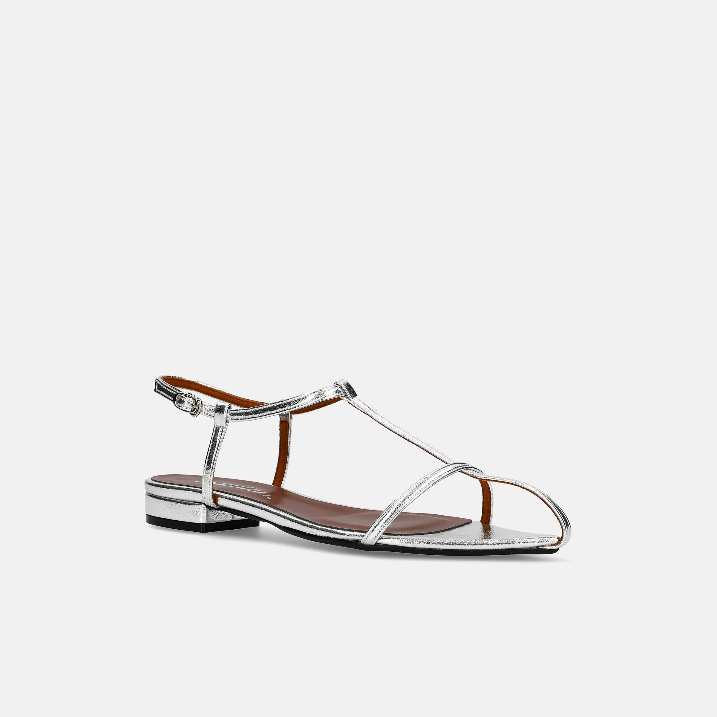 15% OFF: 2024SS: T-strap pointed flat sandals (m17001) Silver