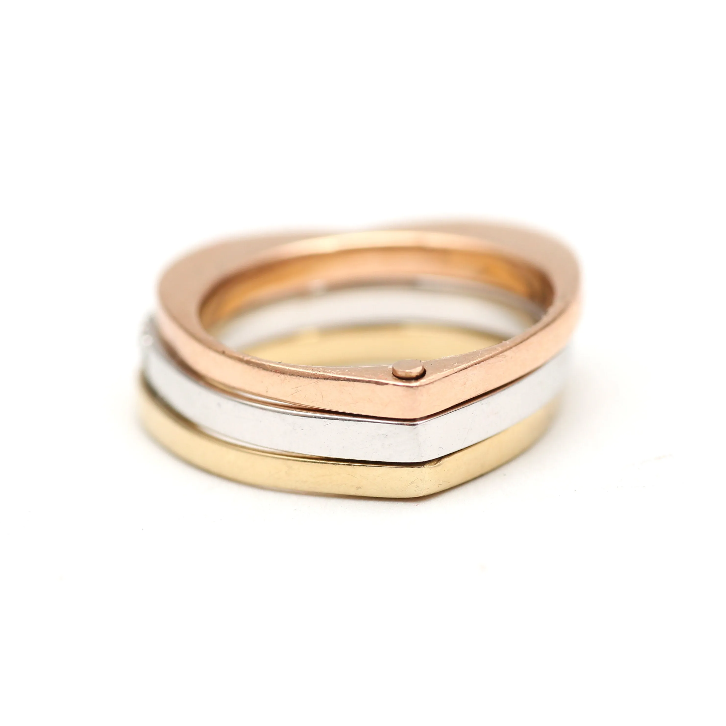 18k Tri-Color Hinged Heart Ring