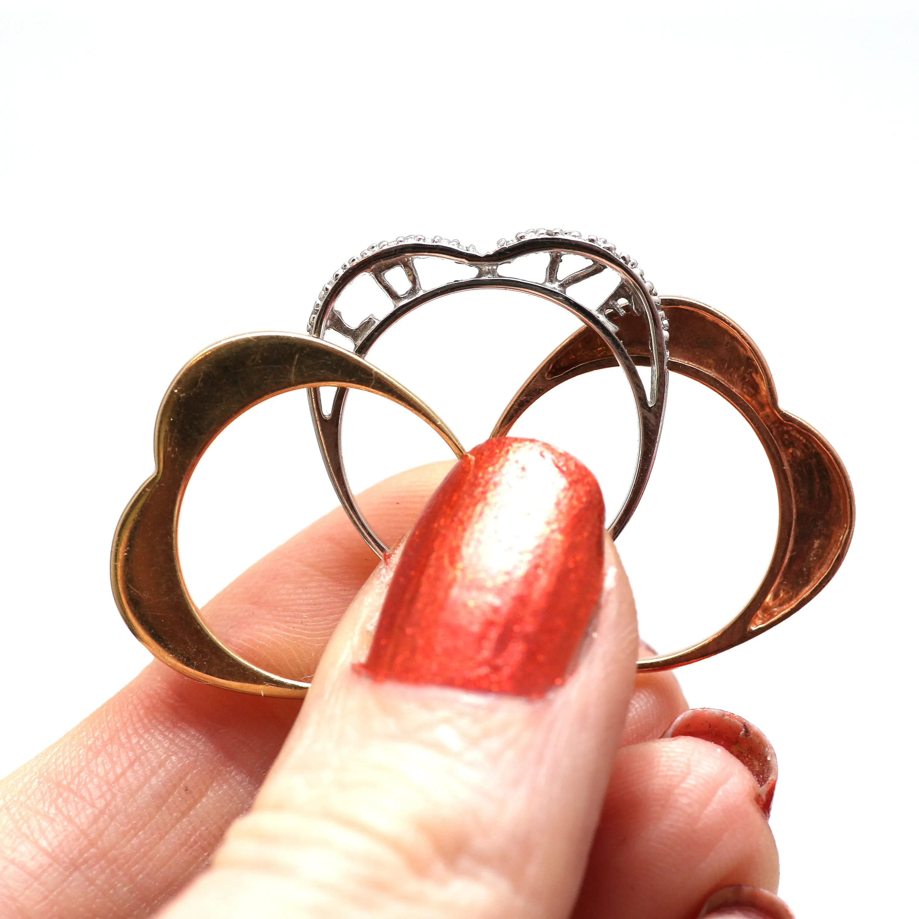 18k Tri-Color Hinged Heart Ring