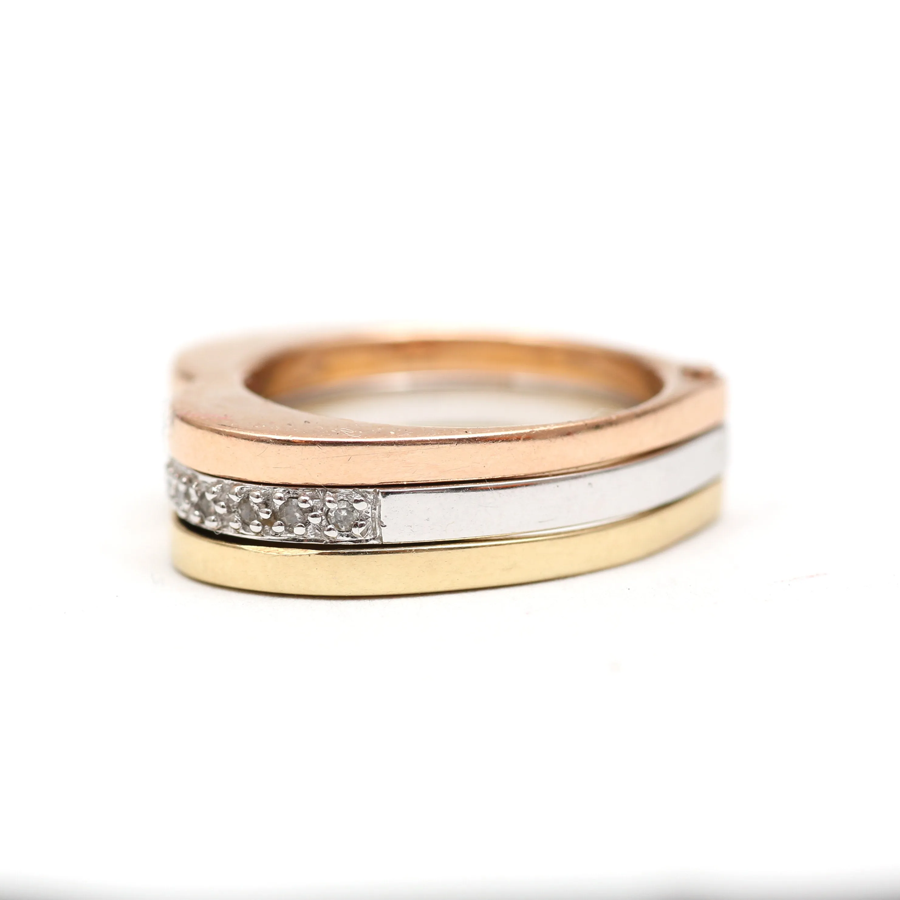 18k Tri-Color Hinged Heart Ring