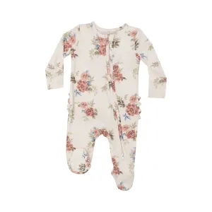 2 WAY RUFFLE ZIPPER FOOTIE - ROMANTIC ROSES
