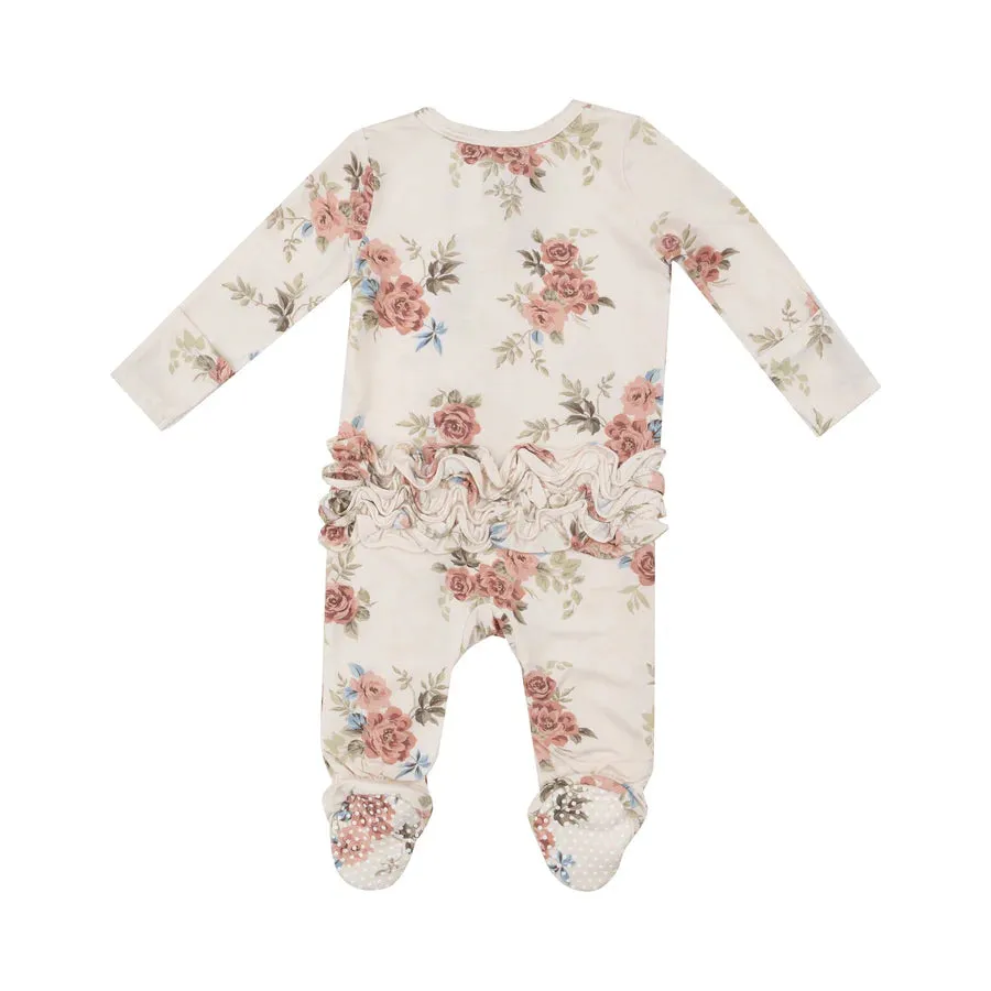 2 WAY RUFFLE ZIPPER FOOTIE - ROMANTIC ROSES