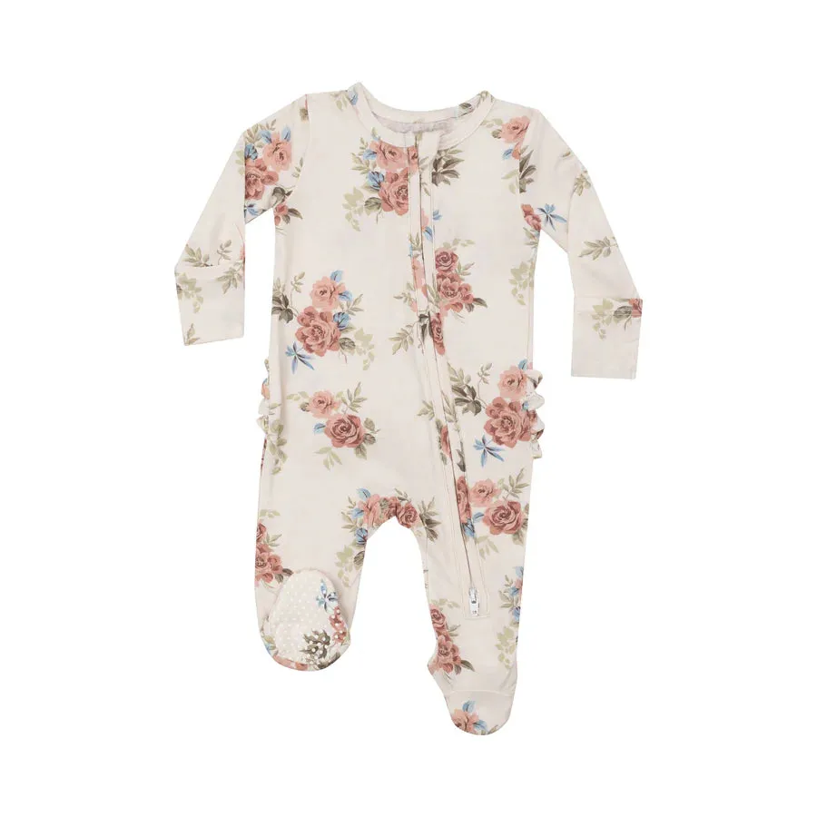 2 WAY RUFFLE ZIPPER FOOTIE - ROMANTIC ROSES