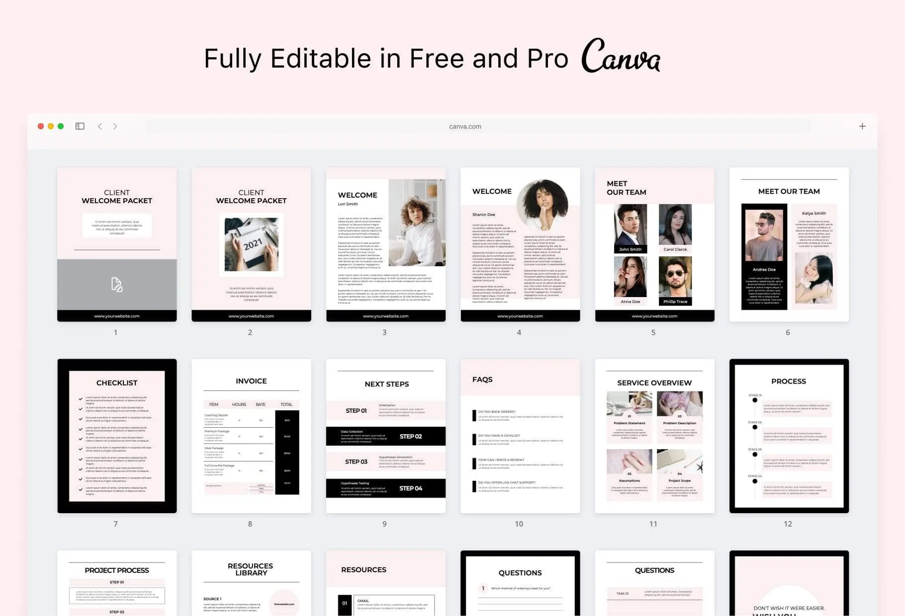 21 Page Client Welcome Packet for Coaches Editable Canva Template Chic Collection