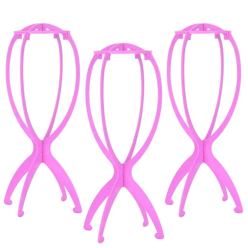 3 Pack Short Wig Stands Durable Portable Detachable  Smooth Surface Wig Drying Rack For Wigs(Color:Pink,Black)