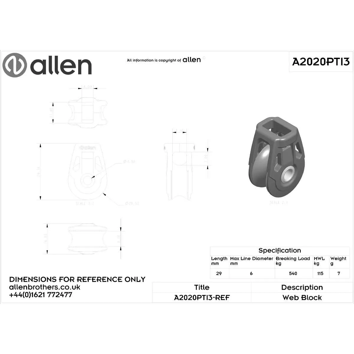 Allen 20mm Plain Bearing Ti3-On Single Block