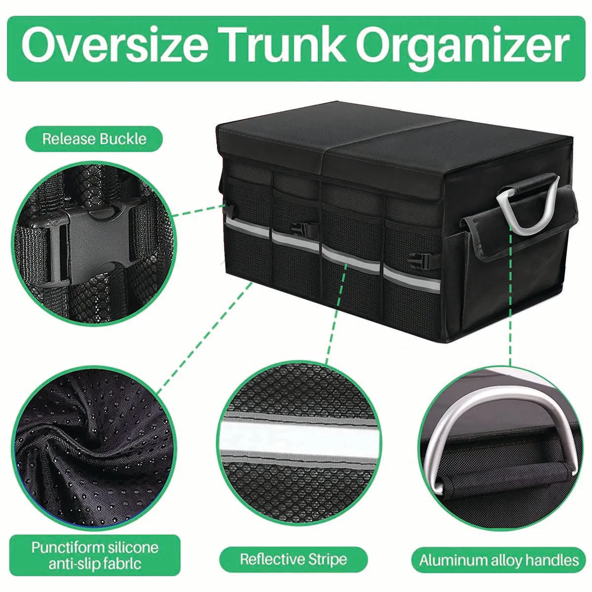 Big Trunk Organizer, Cargo Organizer SUV Trunk Storage Waterproof Collapsible Durable Multi Compartments FD12994