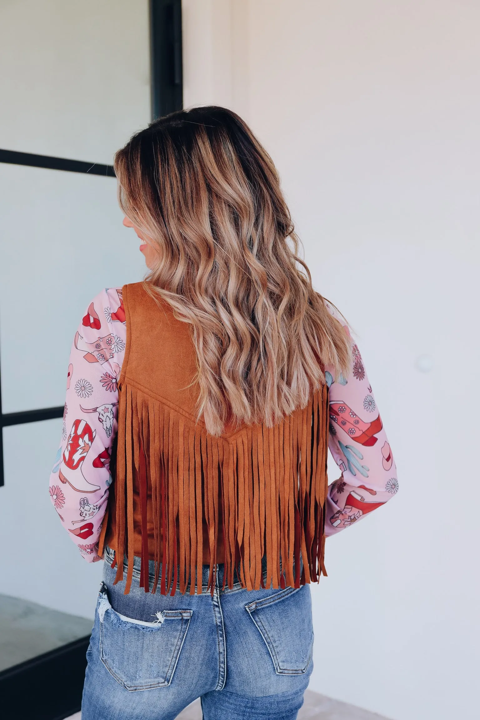 Bindi Fringe Faux Suede Vest - Camel
