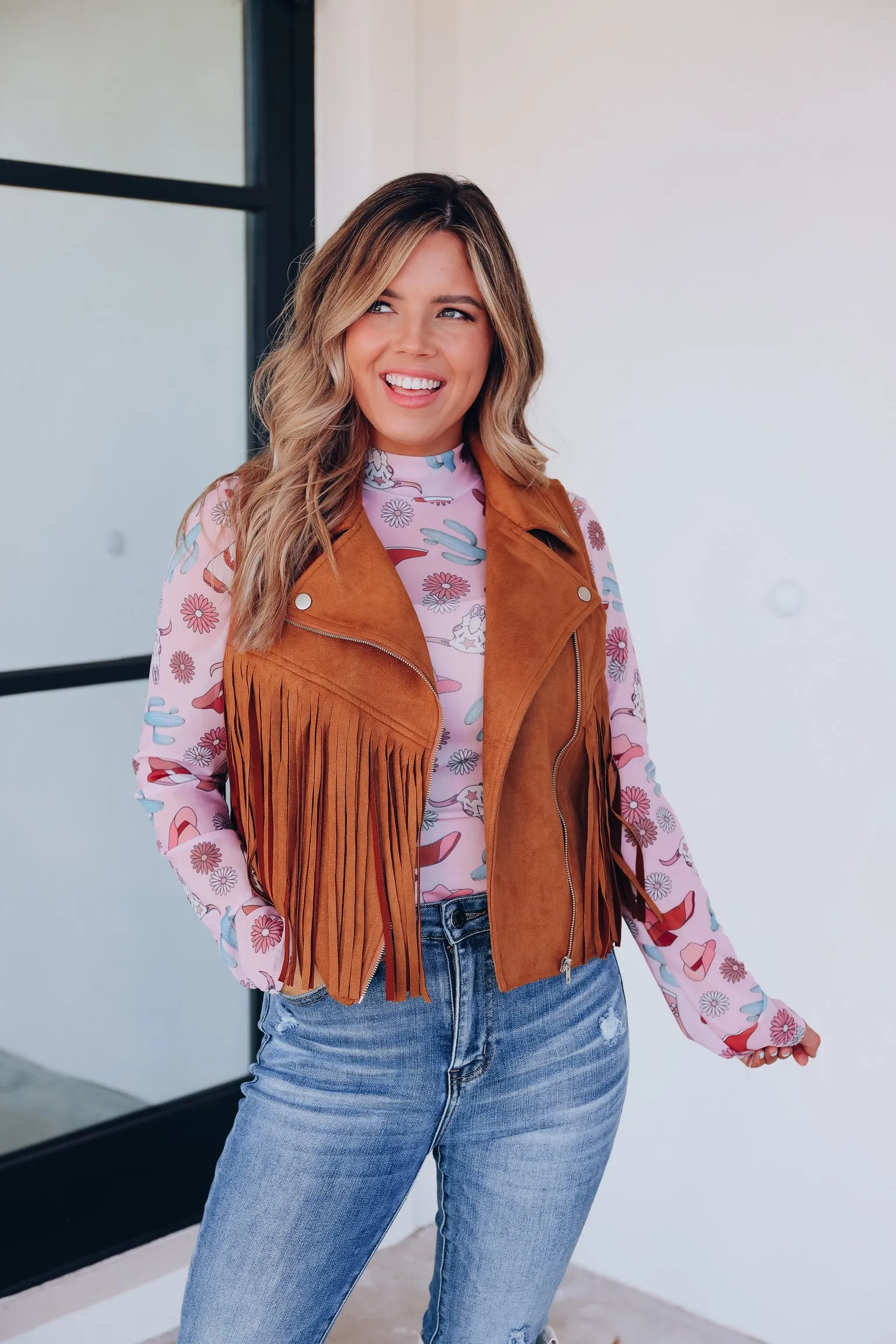 Bindi Fringe Faux Suede Vest - Camel