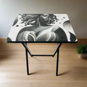 Black and White Goddess Tray Table-Epoxy Covered