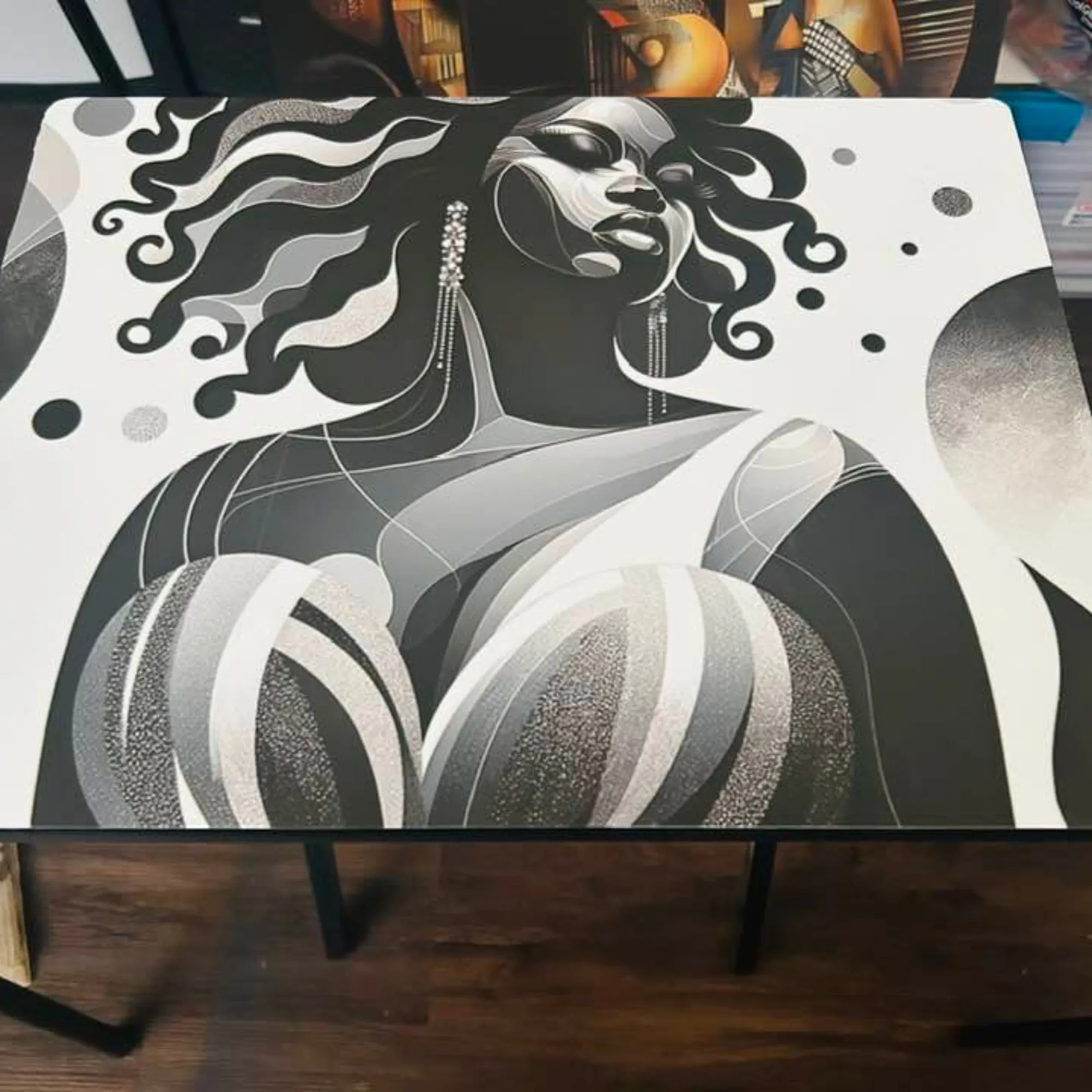 Black and White Goddess Tray Table-Epoxy Covered