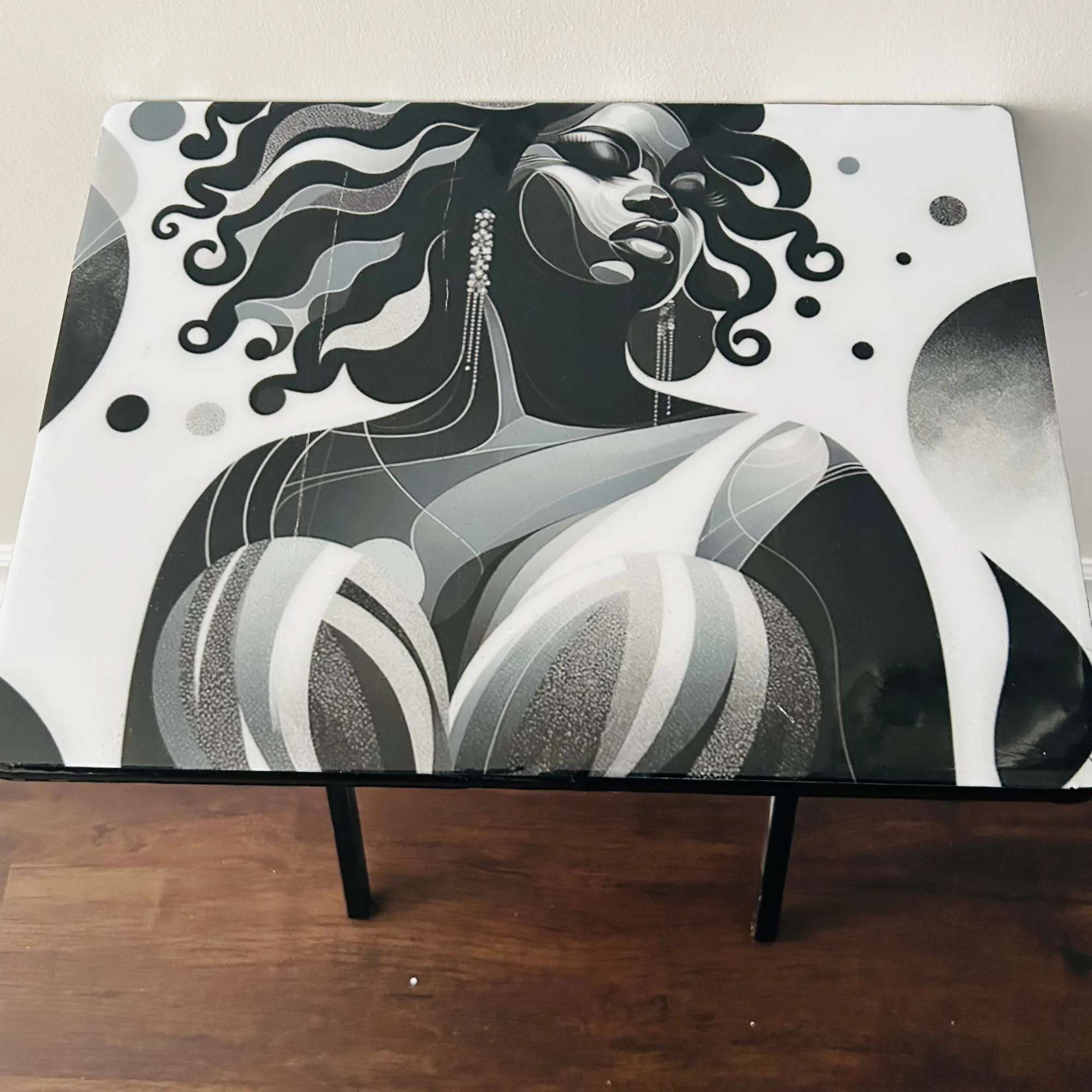 Black and White Goddess Tray Table-Epoxy Covered