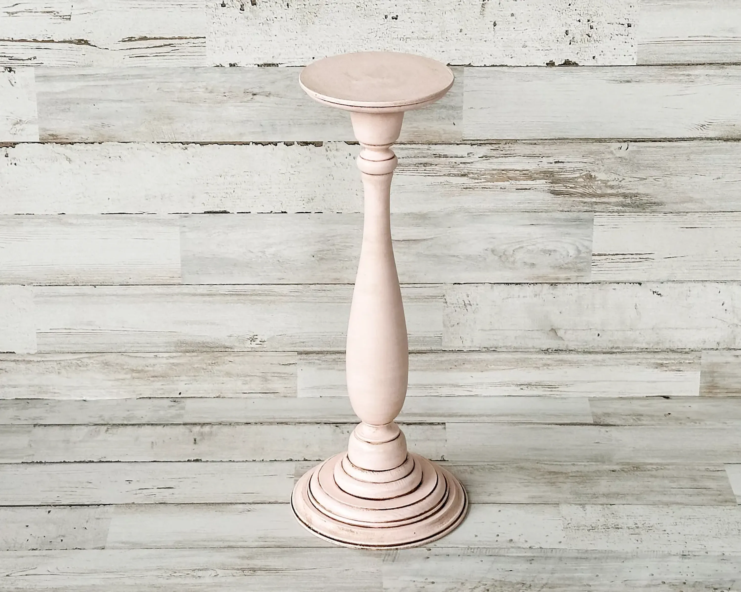 Blush pink shabby farmhouse pillar candle holder