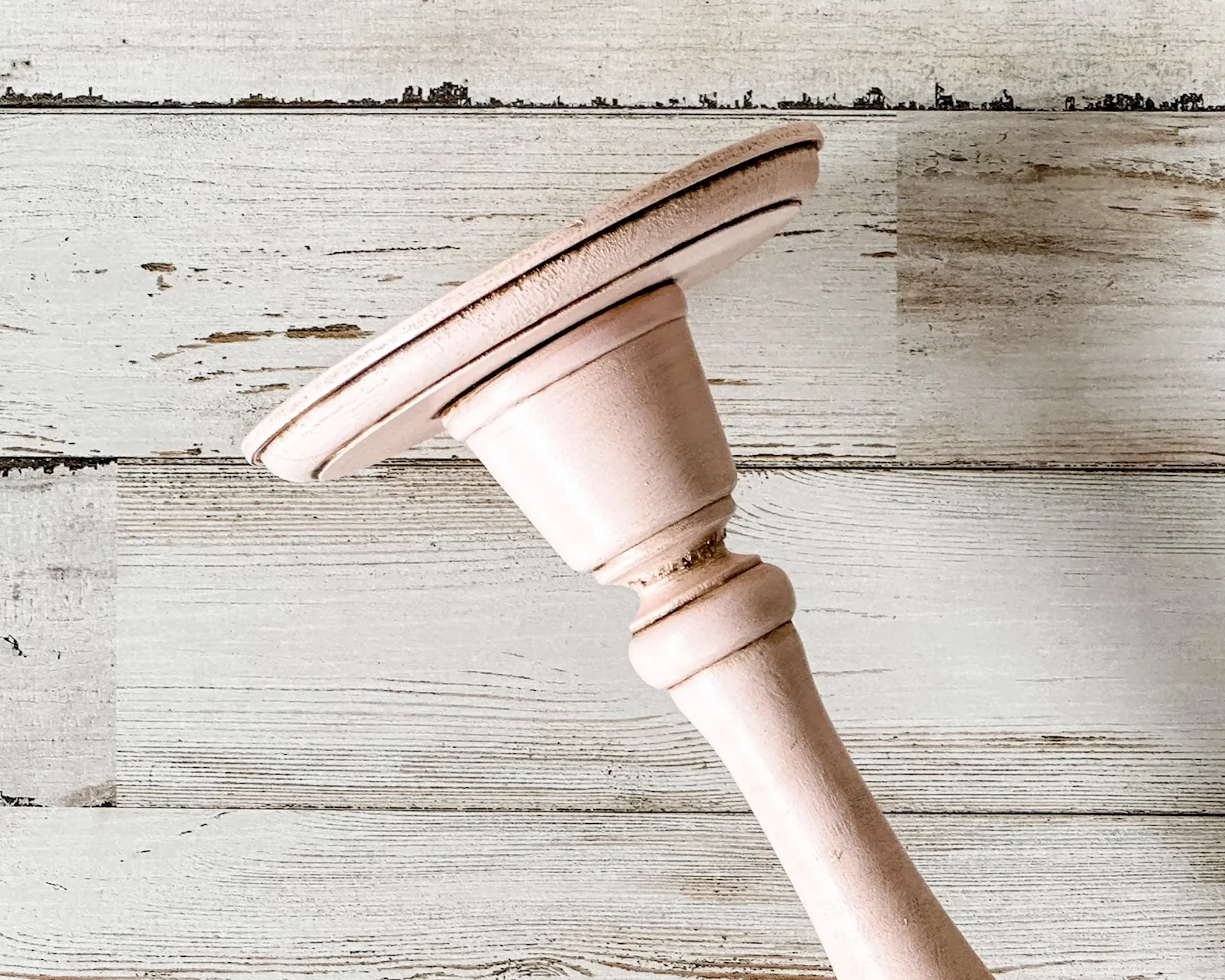 Blush pink shabby farmhouse pillar candle holder
