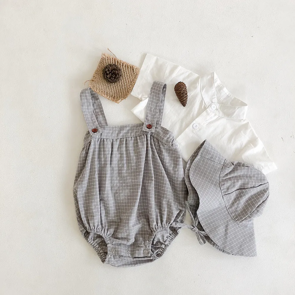 Boys Plaid Romper Set - Grey