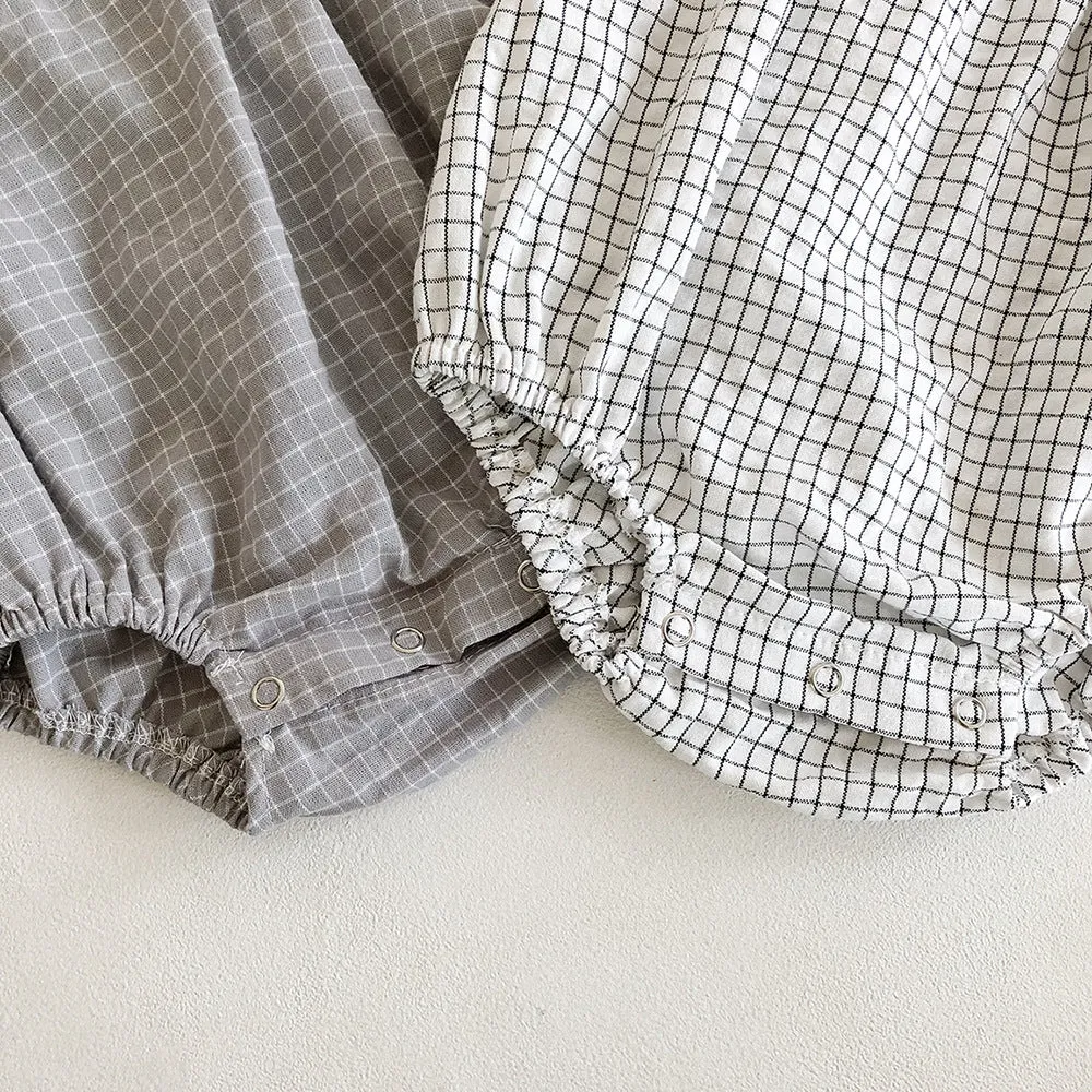Boys Plaid Romper Set - Grey