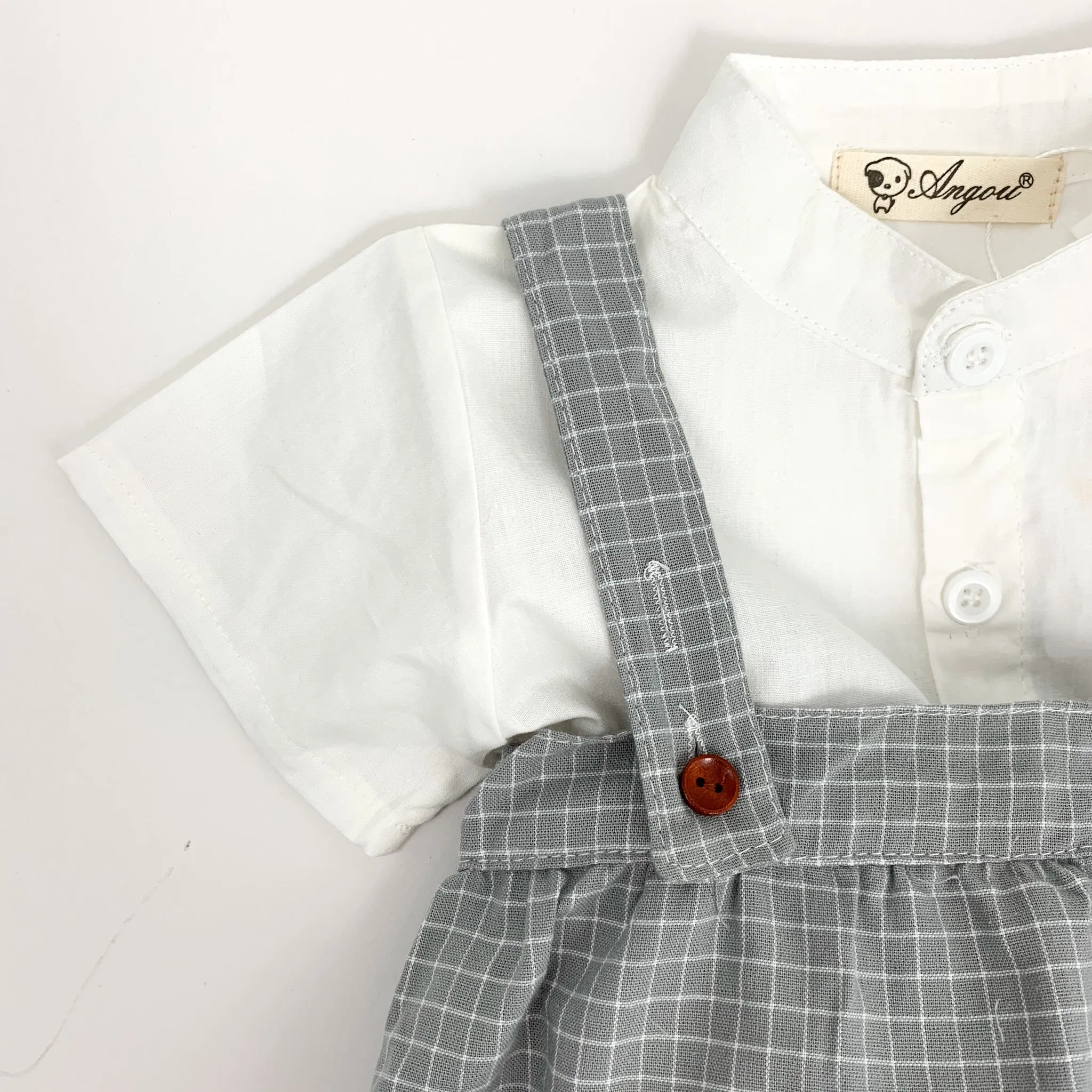 Boys Plaid Romper Set - Grey