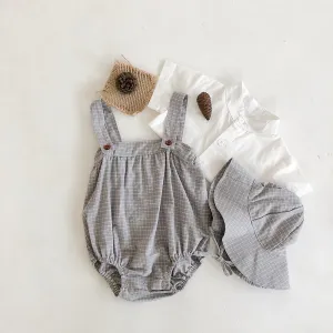 Boys Plaid Romper Set - Grey
