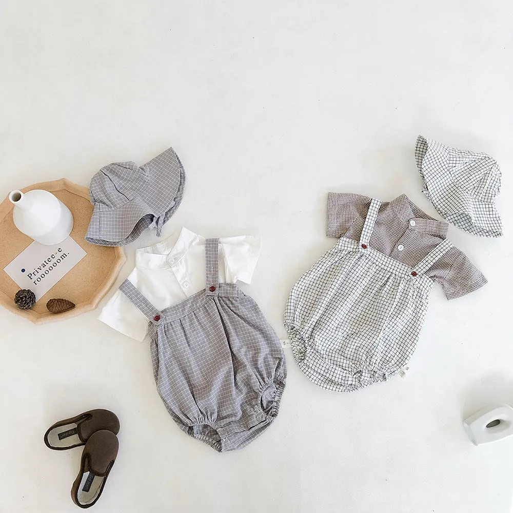 Boys Plaid Romper Set - Grey