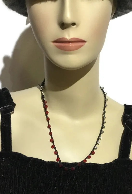 Braided beaded Macrame bracelet, triple wraps, wear it as a necklace, Boho-chic, adjustable clasp, THE RED AND SILVER WRAP