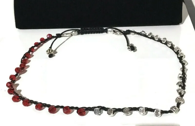 Braided beaded Macrame bracelet, triple wraps, wear it as a necklace, Boho-chic, adjustable clasp, THE RED AND SILVER WRAP