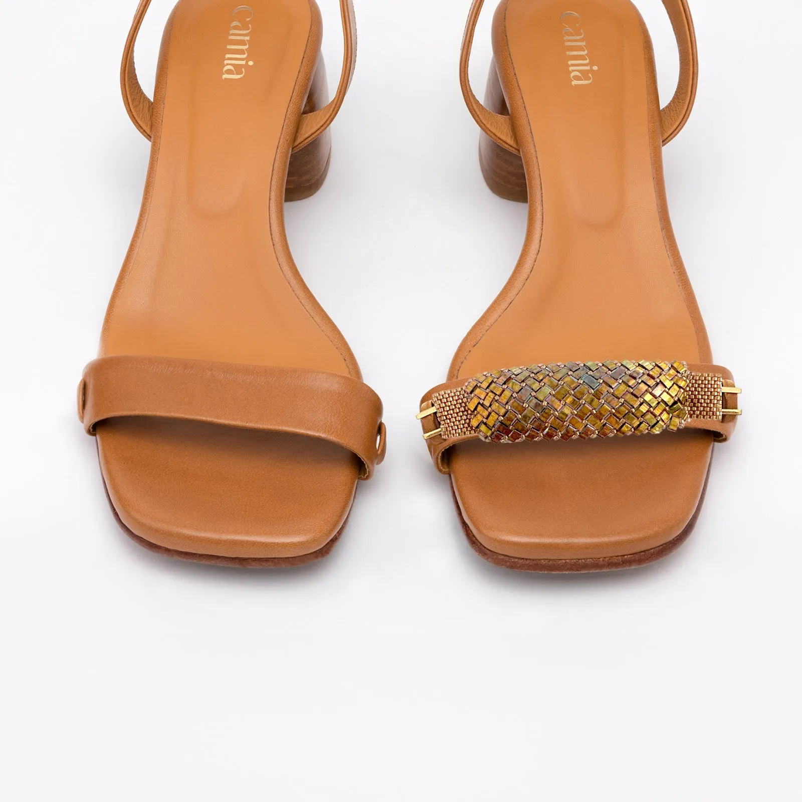 Camel Heeled Swap Sandal Sandy with Gladiator