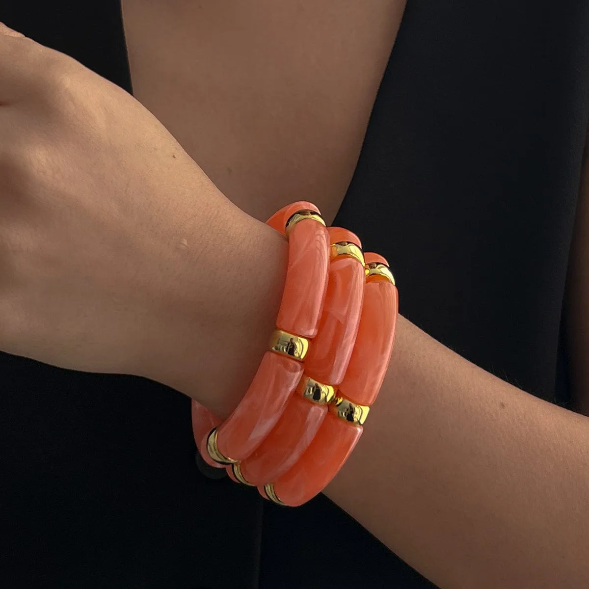 Chic 3pcs Bamboo Tube Shaped Acrylic Bangle Bracelet Set