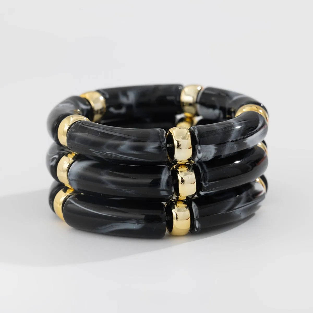 Chic 3pcs Bamboo Tube Shaped Acrylic Bangle Bracelet Set