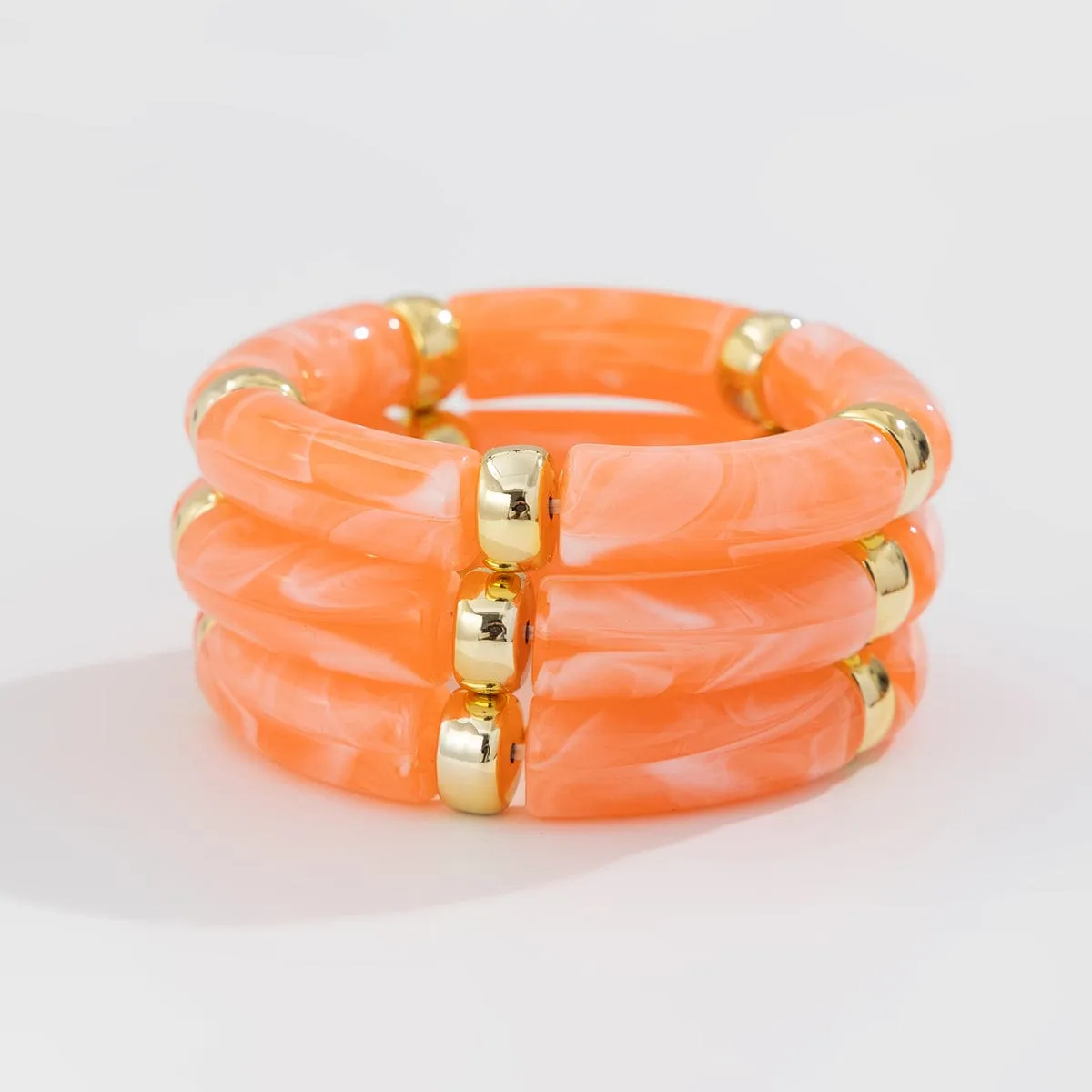 Chic 3pcs Bamboo Tube Shaped Acrylic Bangle Bracelet Set