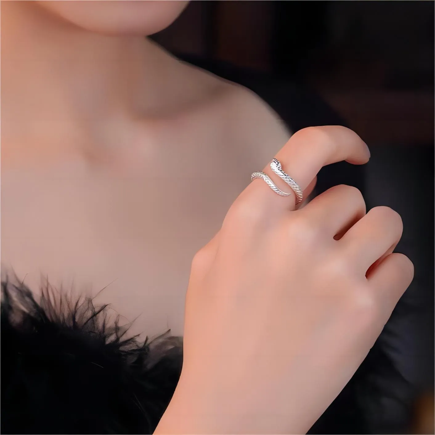 Chic CZ Inlaid Adjustable Snake Ring