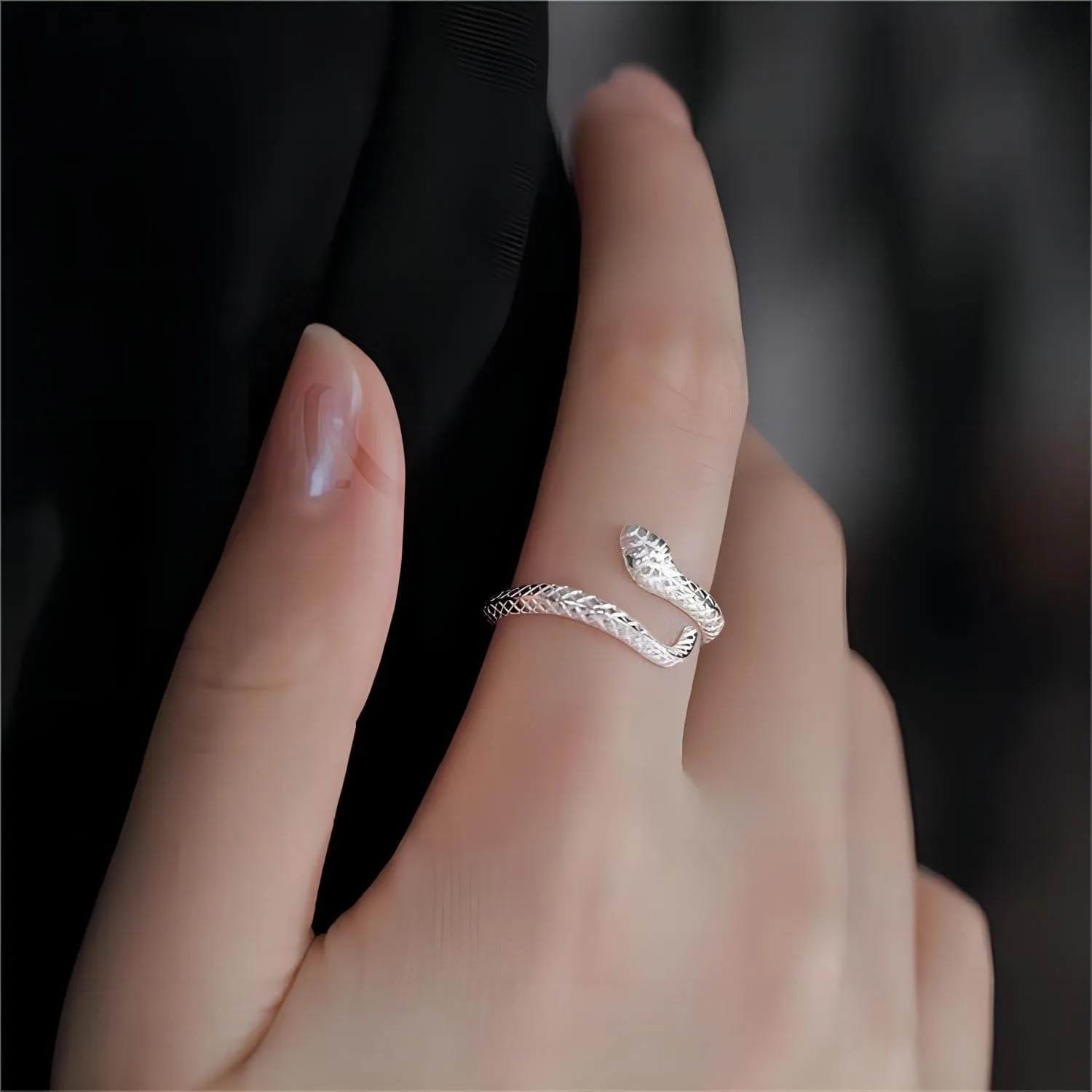Chic CZ Inlaid Adjustable Snake Ring