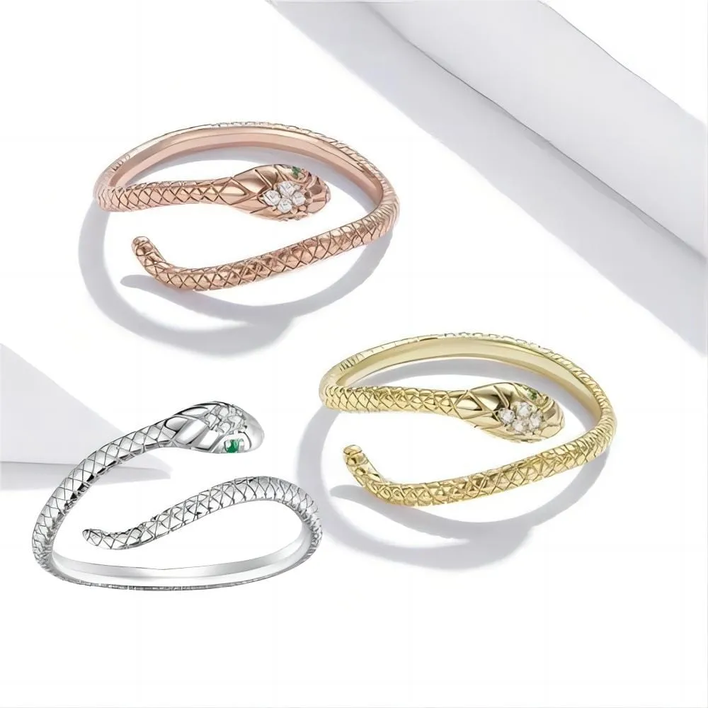 Chic CZ Inlaid Adjustable Snake Ring