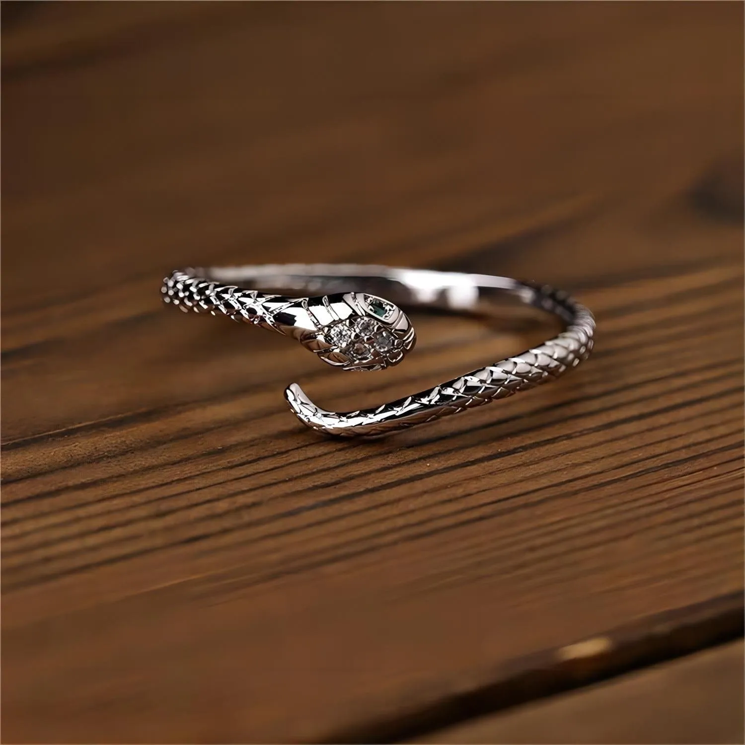 Chic CZ Inlaid Adjustable Snake Ring