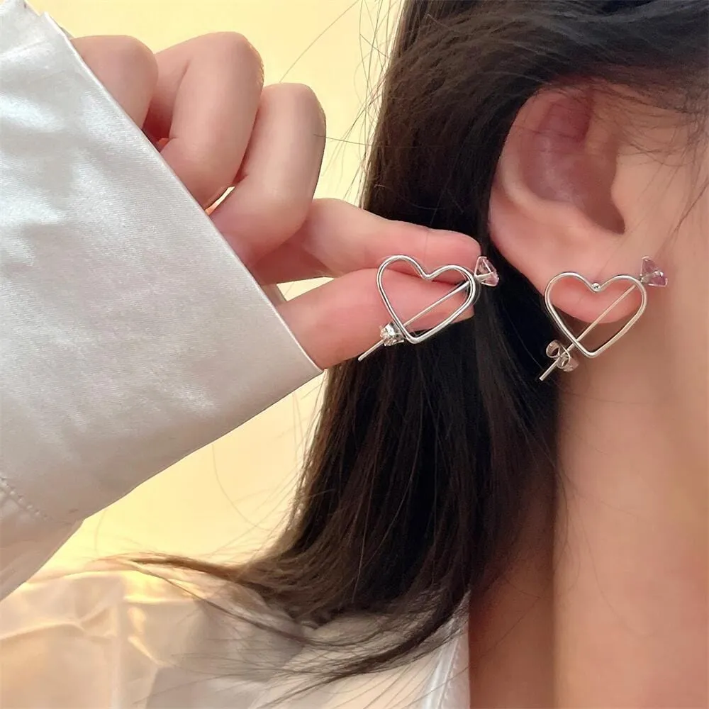 Chic CZ Inlaid Cupid Arrow Heart Earrings