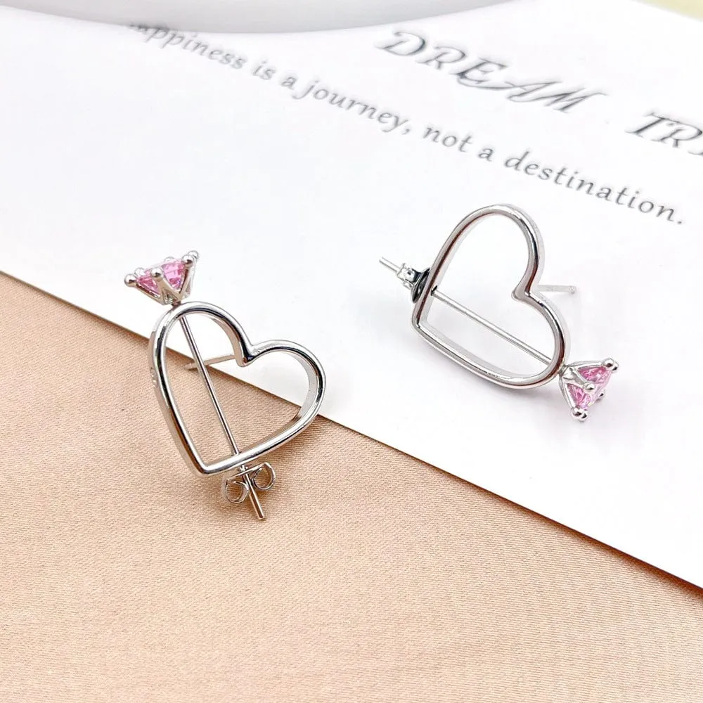 Chic CZ Inlaid Cupid Arrow Heart Earrings