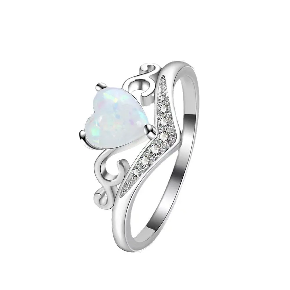Chic CZ Inlaid Opal Heart Ring