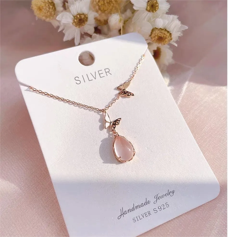 Chic Duo Enamel Butterfly Opal Pendant Necklace