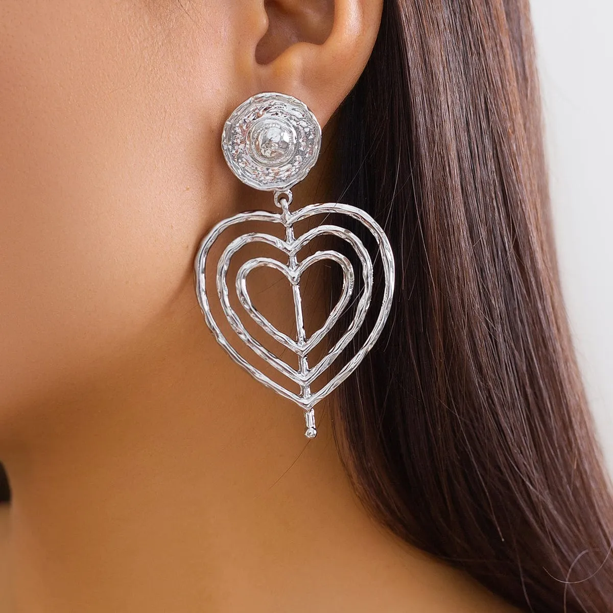 Chic Gold Silver Plated Round Hollow Heart Dangle Earrings