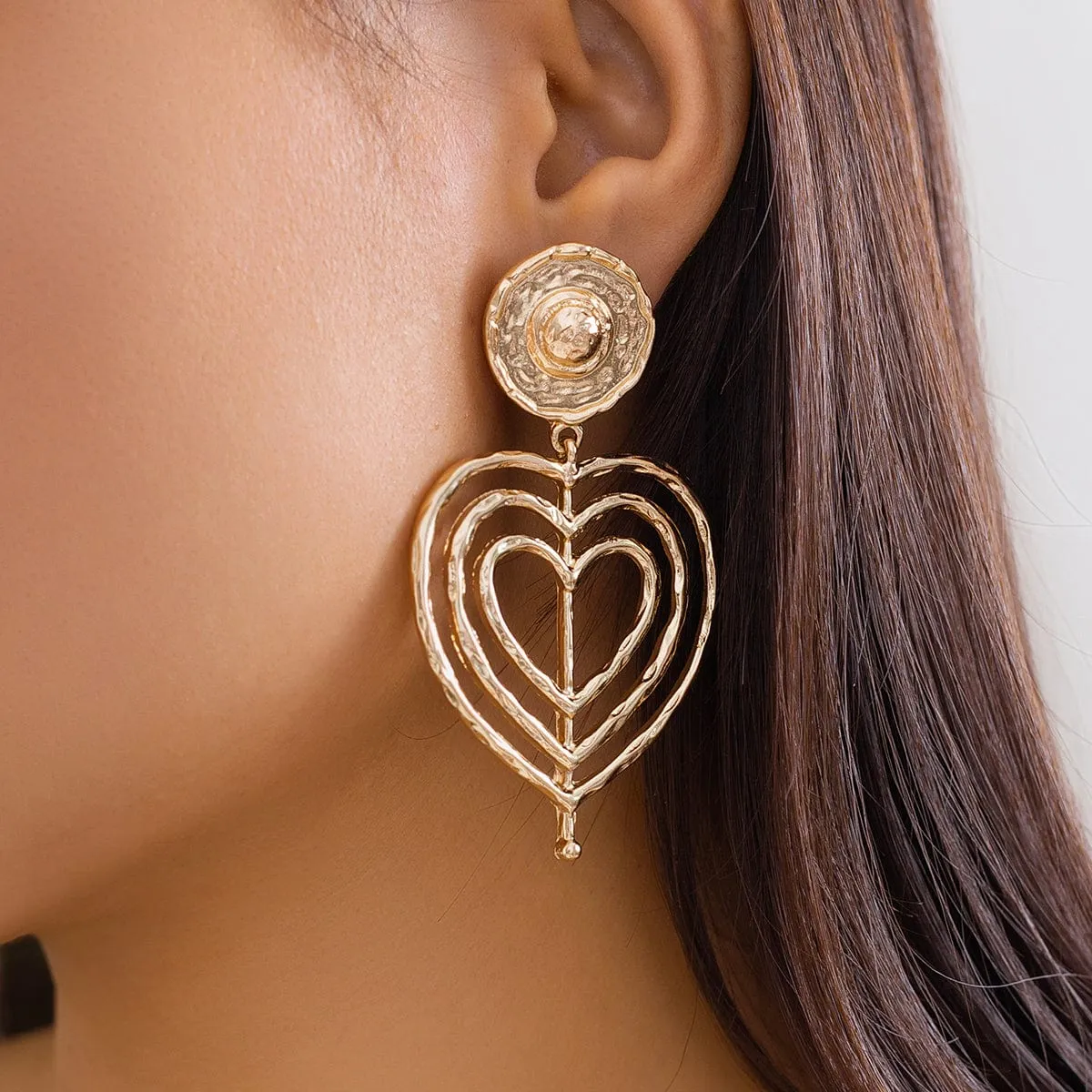 Chic Gold Silver Plated Round Hollow Heart Dangle Earrings