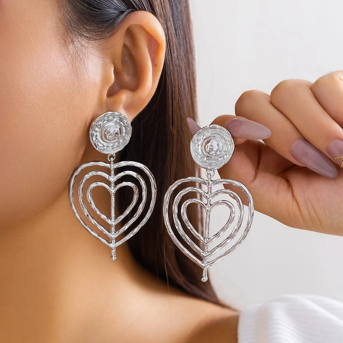Chic Gold Silver Plated Round Hollow Heart Dangle Earrings