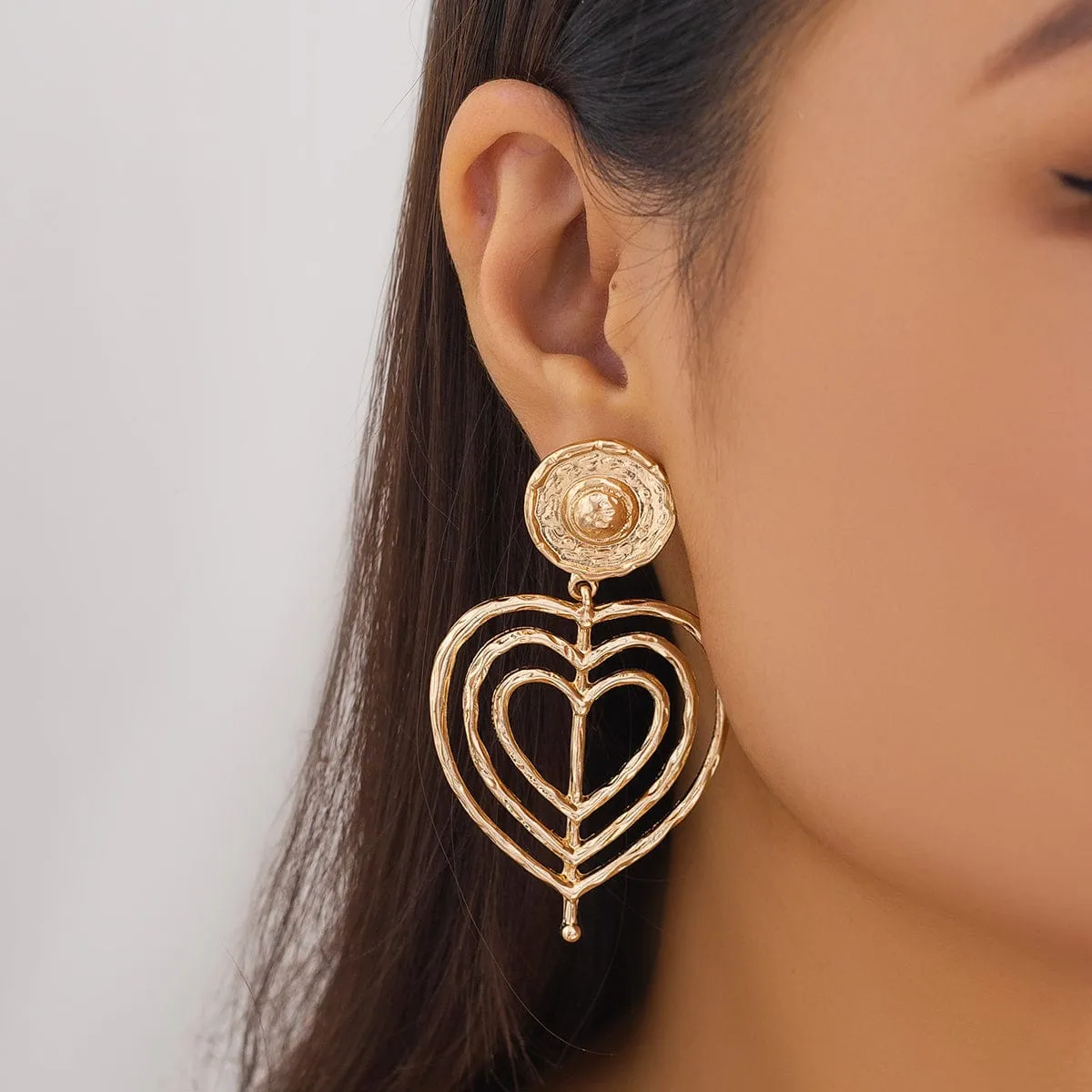 Chic Gold Silver Plated Round Hollow Heart Dangle Earrings