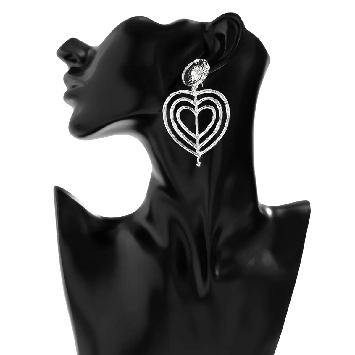 Chic Gold Silver Plated Round Hollow Heart Dangle Earrings