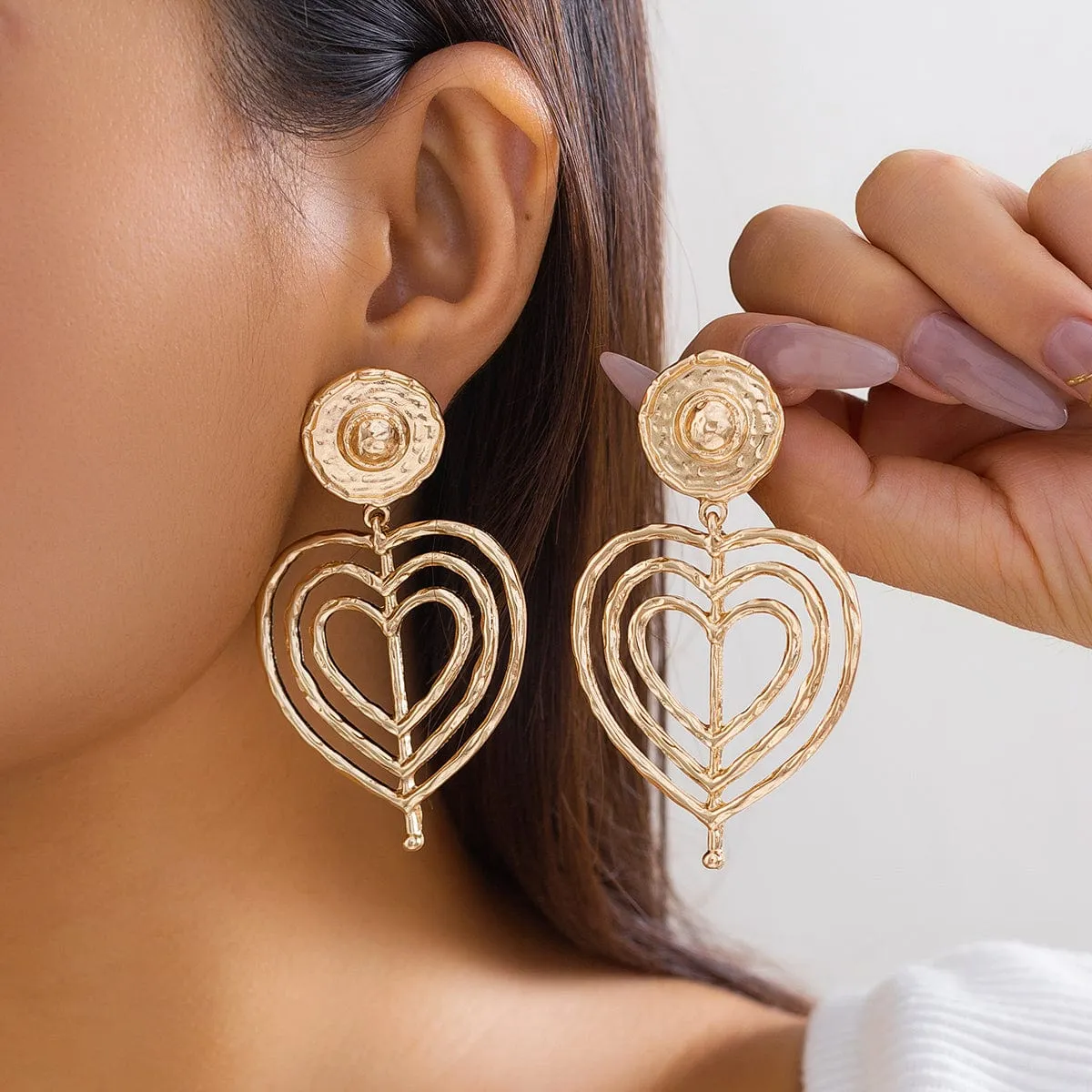 Chic Gold Silver Plated Round Hollow Heart Dangle Earrings