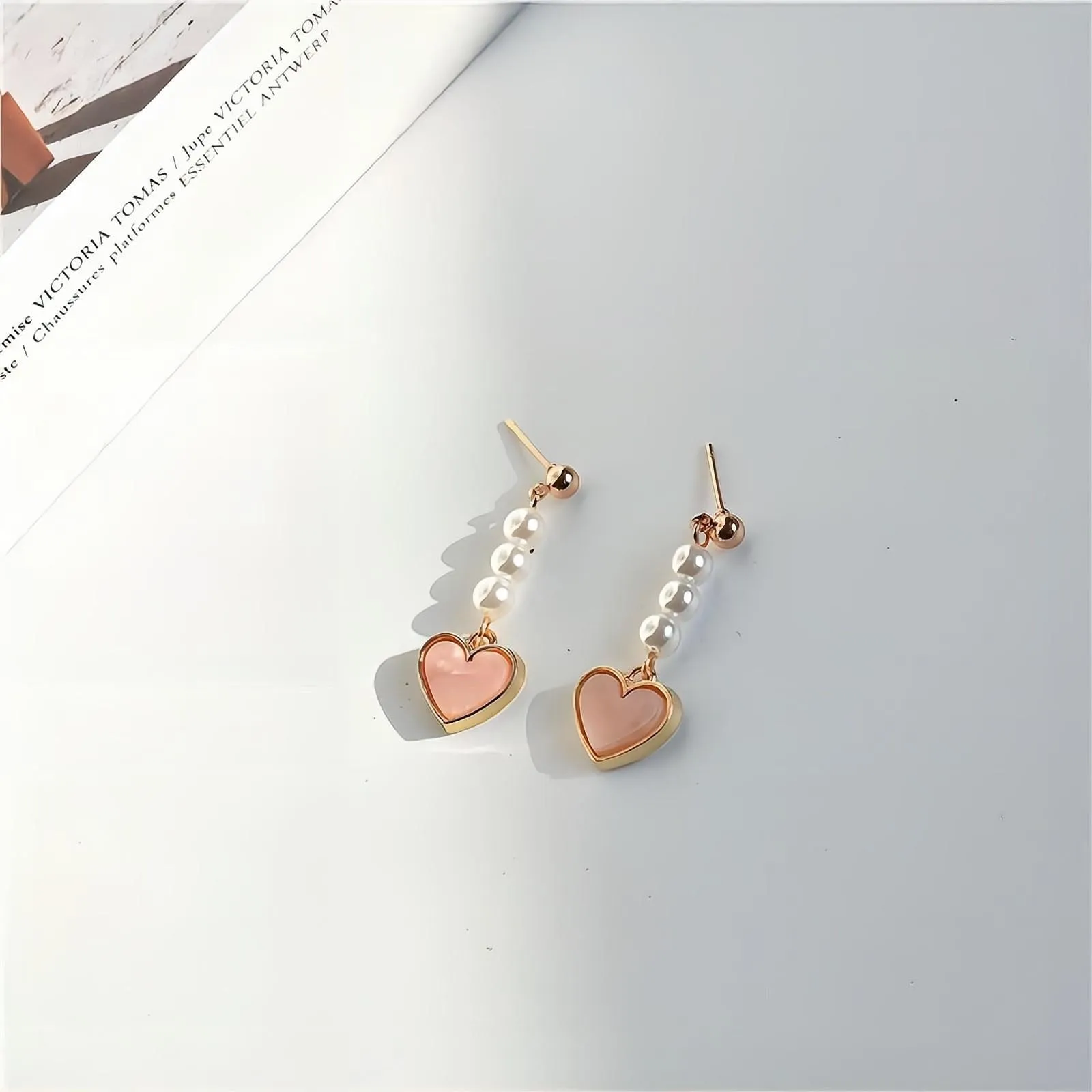 Chic Pearl Heart Dangle Earrings