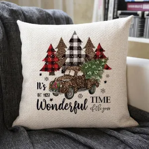 Christmas Themed Linen Pillowcase