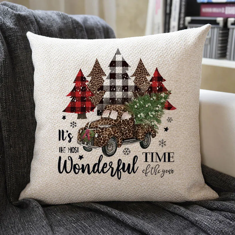 Christmas Themed Linen Pillowcase