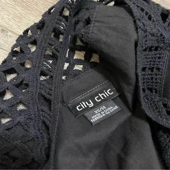 City Chic Crochet Detail MaxiDress Black Sleeveless Sz XS/14.