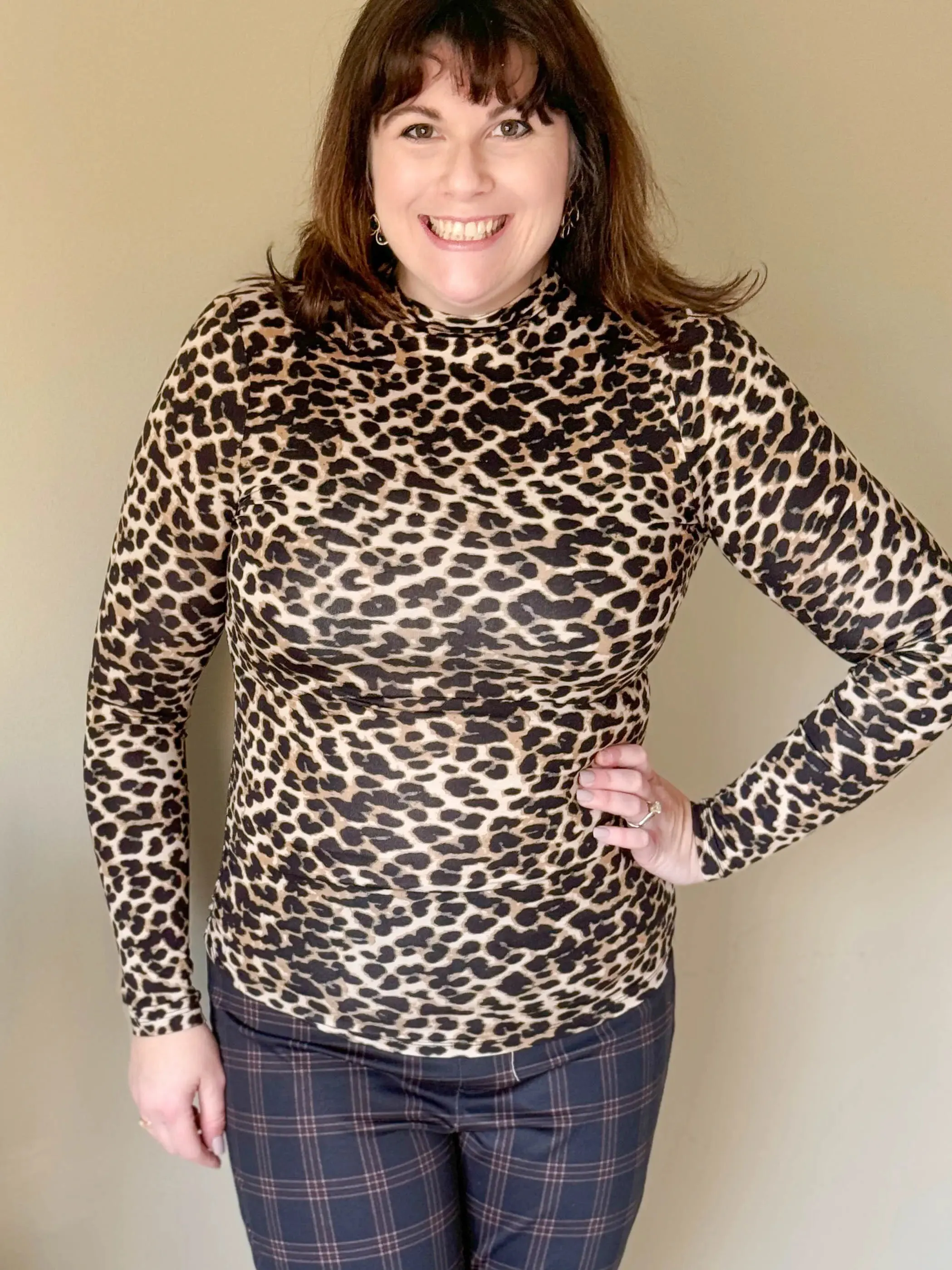 DEX Mock Neck Cheetah Print Stretchy Top