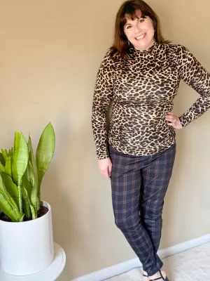 DEX Mock Neck Cheetah Print Stretchy Top